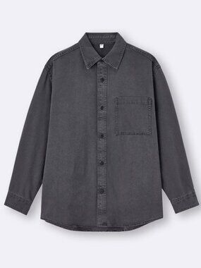 GU Japanese Streetwear Grey Denim Shirt Unisex Size: L ~ NWT